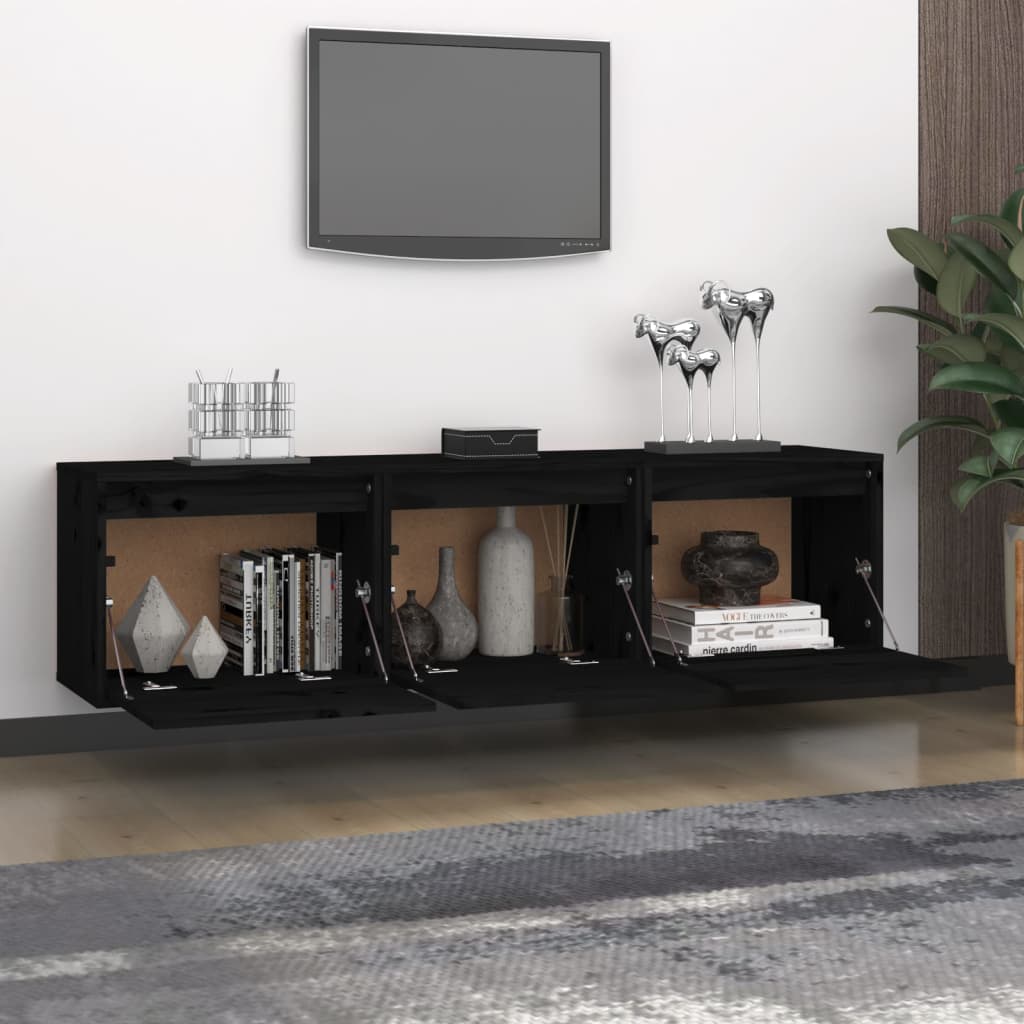 vidaXL Muebles para TV 3 piezas madera maciza de pino negro