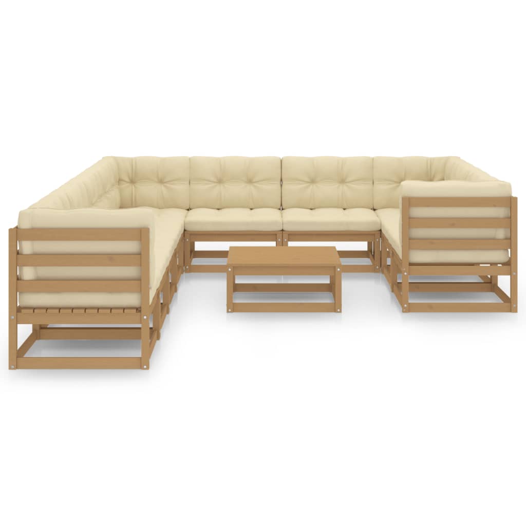 vidaXL Set de muebles de jardín 11 pzs cojines madera pino marrón miel