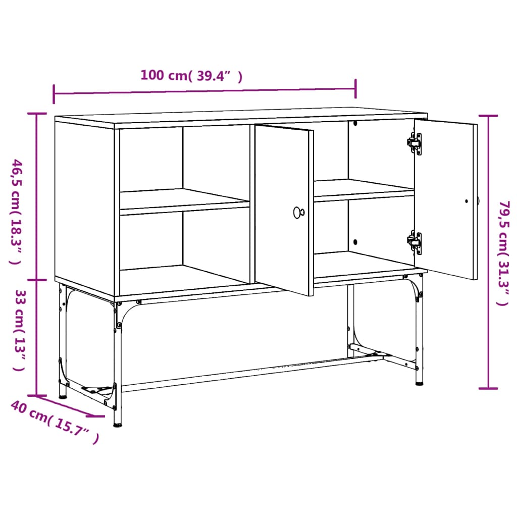 vidaXL Aparador de madera de ingeniería marrón roble 100x40x79,5 cm