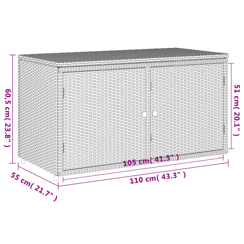 vidaXL Armario de almacenaje de jardín ratán PE negro 110x55x60,5 cm