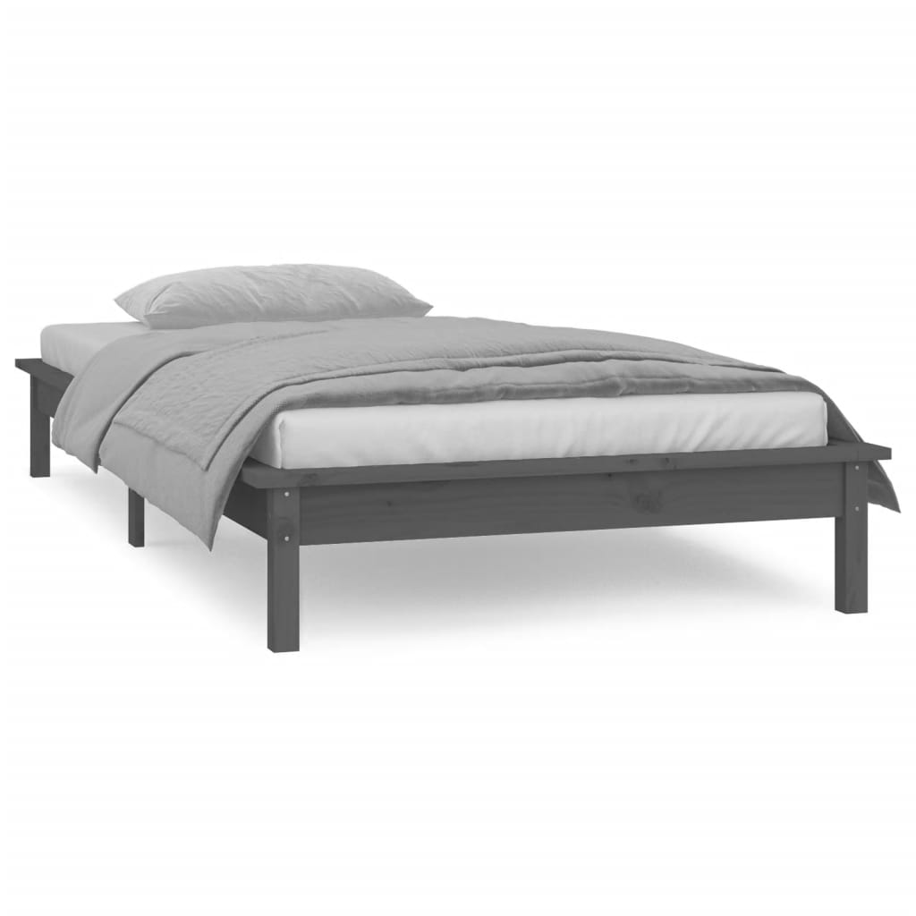 vidaXL Estructura de cama con LED madera maciza gris 75x190 cm