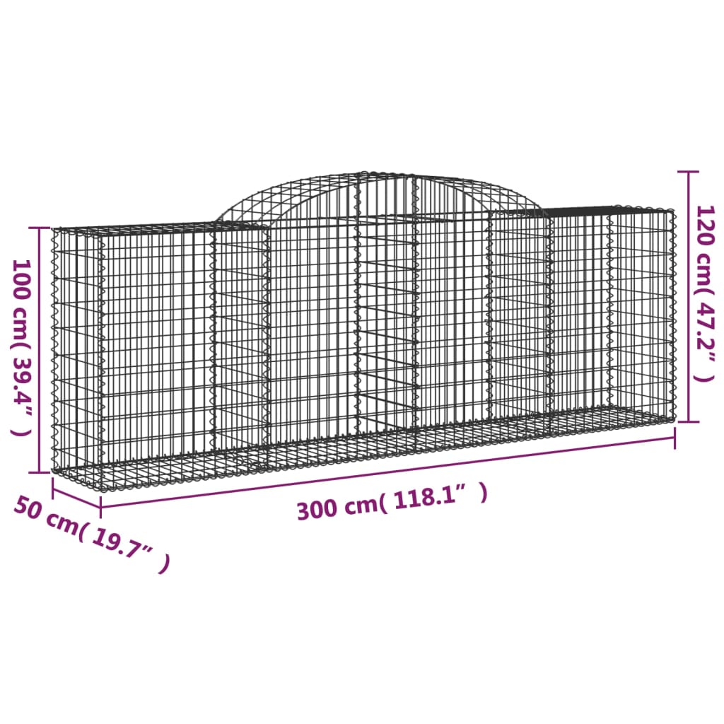 vidaXL Cesta gaviones forma arco hierro galvanizado 300x50x100/120 cm