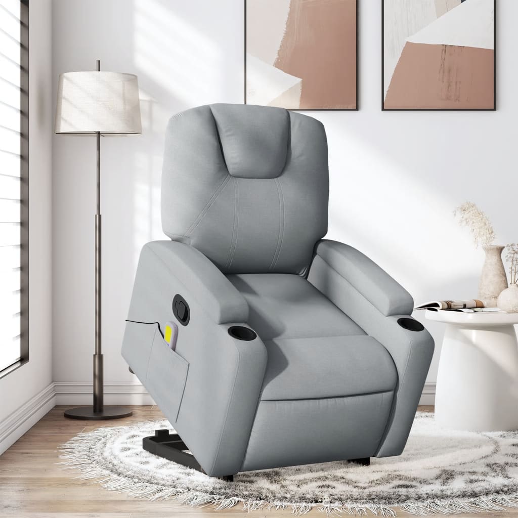 vidaXL Sillón de masaje reclinable de pie de tela gris claro