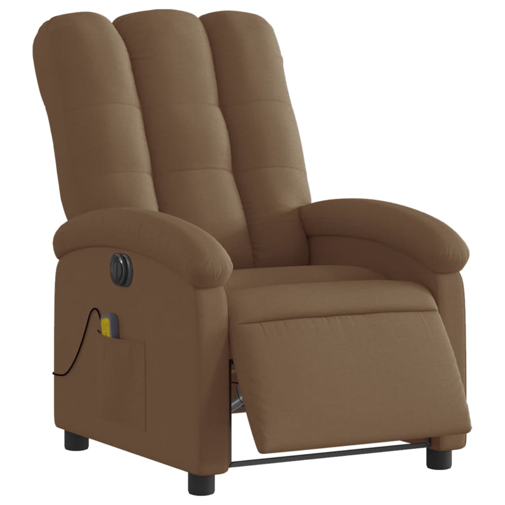 vidaXL Sillón reclinable de masaje eléctrico tela marrón