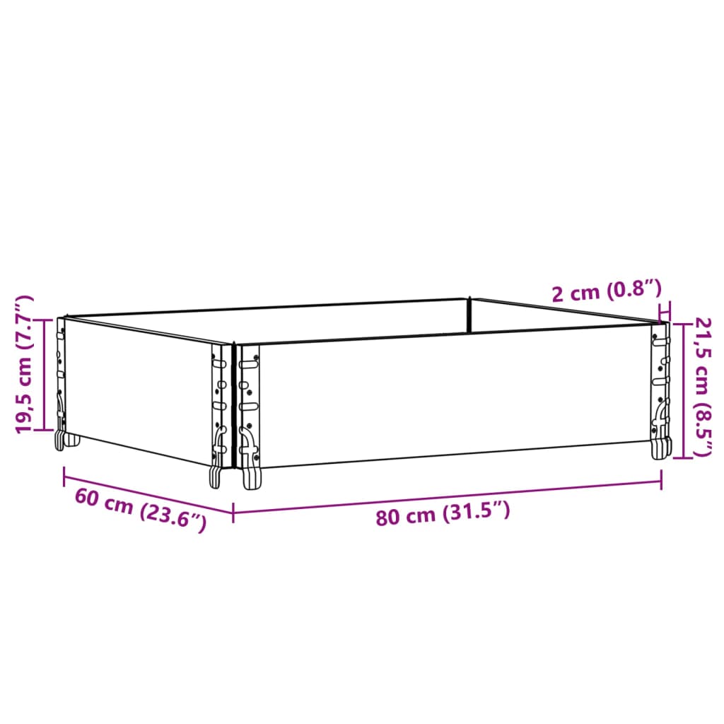 vidaXL Collar de palet madera maciza de pino negro 80x60 cm