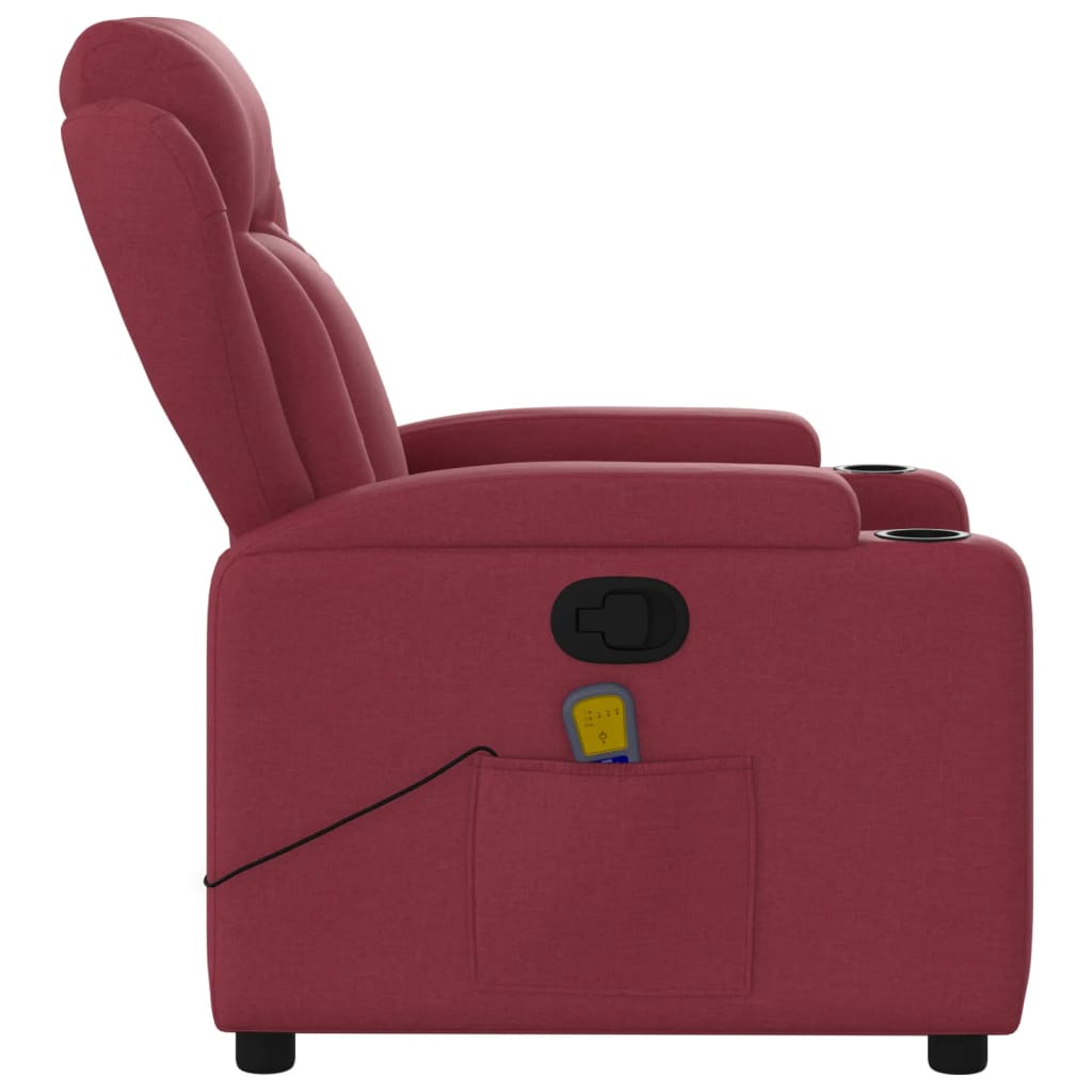 vidaXL Sillón de masaje reclinable de tela color vino tinto