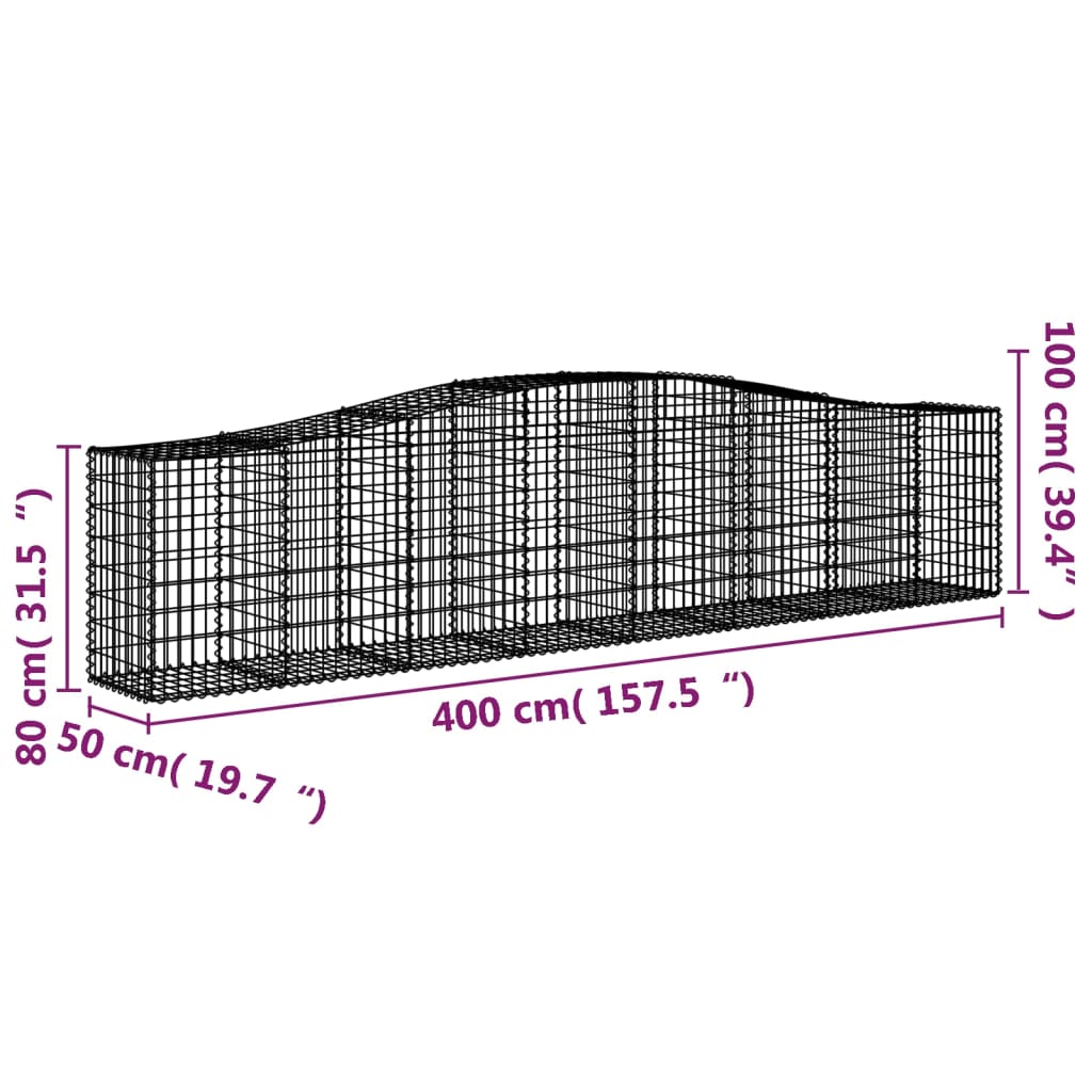 vidaXL Cestas de gaviones 6 uds forma de arco hierro 400x50x80/100 cm