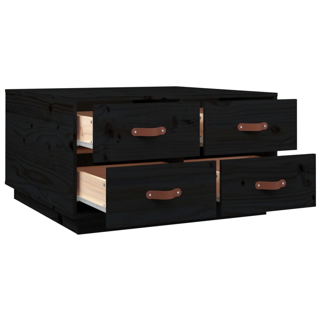 vidaXL Mesa de centro de madera maciza de pino negro 80x80x45 cm