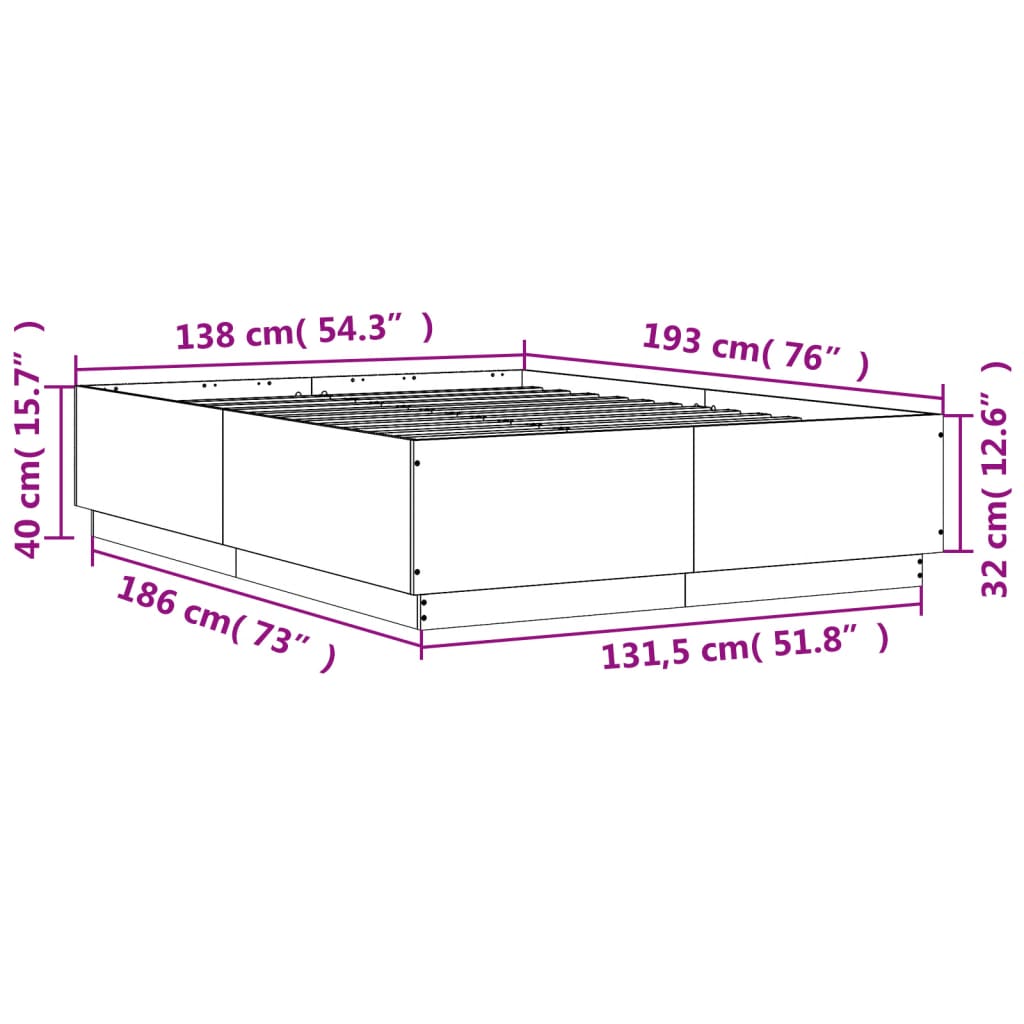 vidaXL Estructura cama con luces LED madera roble ahumado 135x190 cm