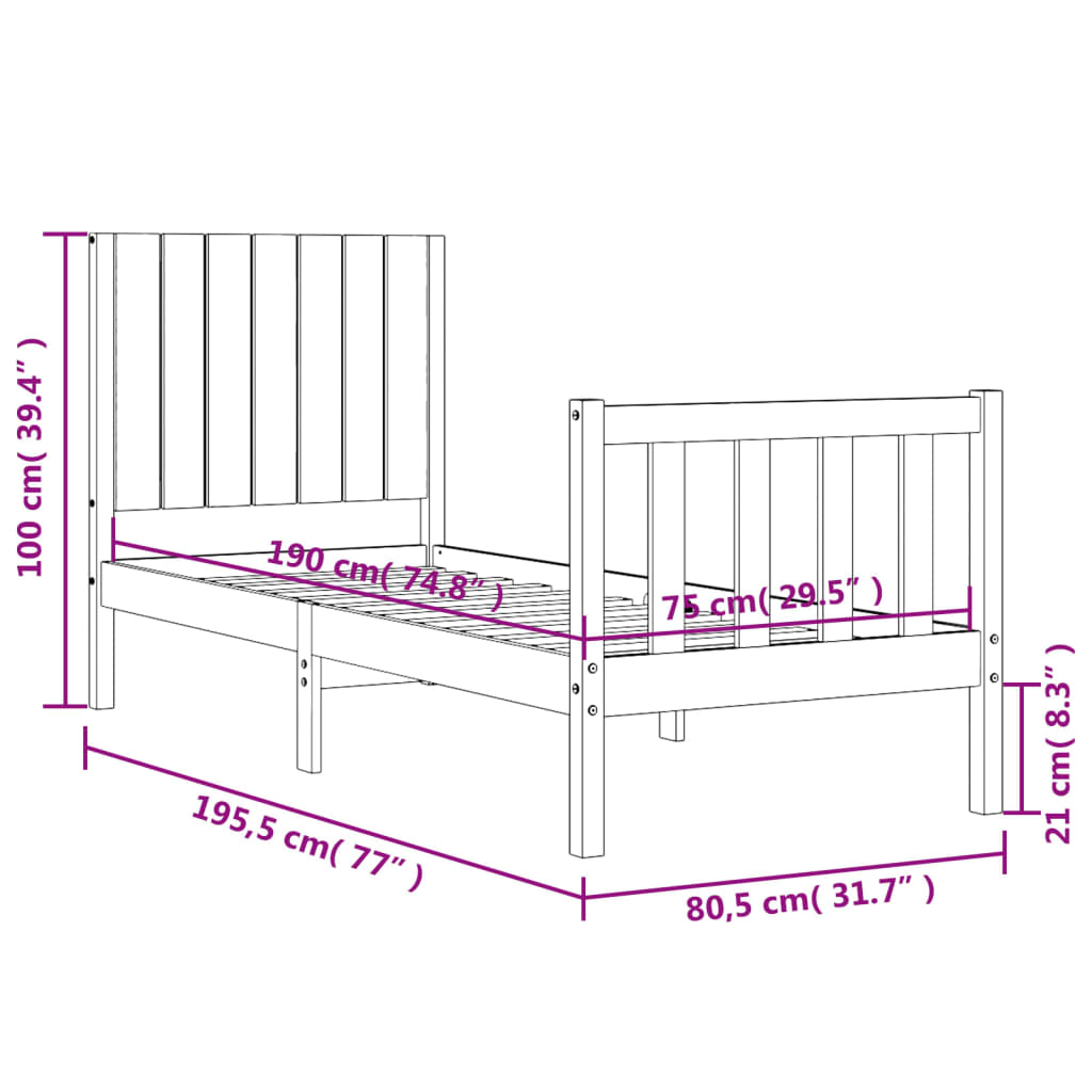 vidaXL Estructura de cama individual con cabecero madera maciza