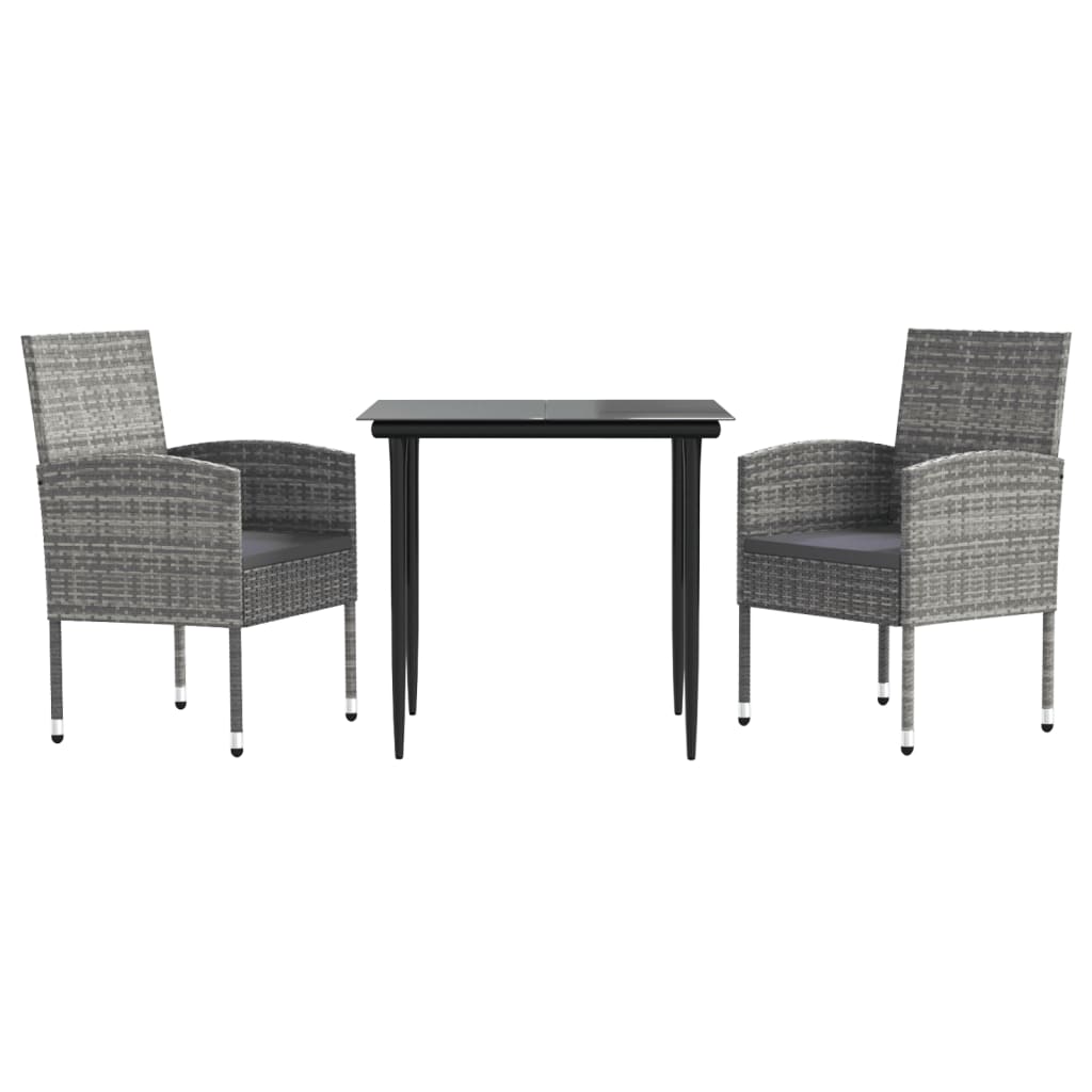 vidaXL Juego de comedor jardín 3 pzas ratán sintético acero gris negro