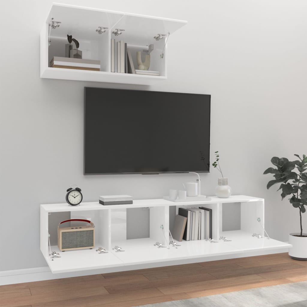 vidaXL Set de muebles de TV 3 pzas madera contrachapada blanco brillo