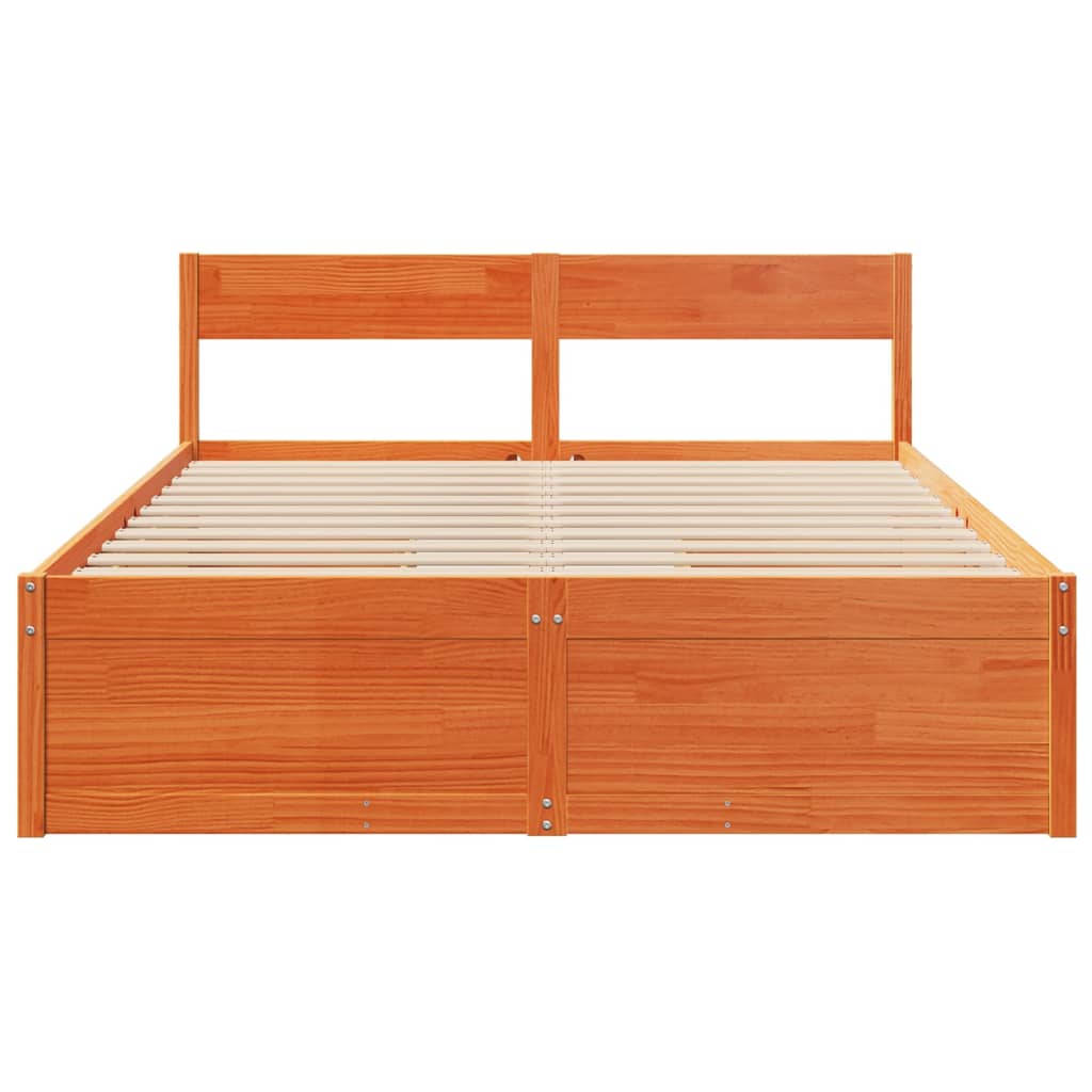 vidaXL Cama sin colchón madera maciza de pino marrón cera 140x200 cm