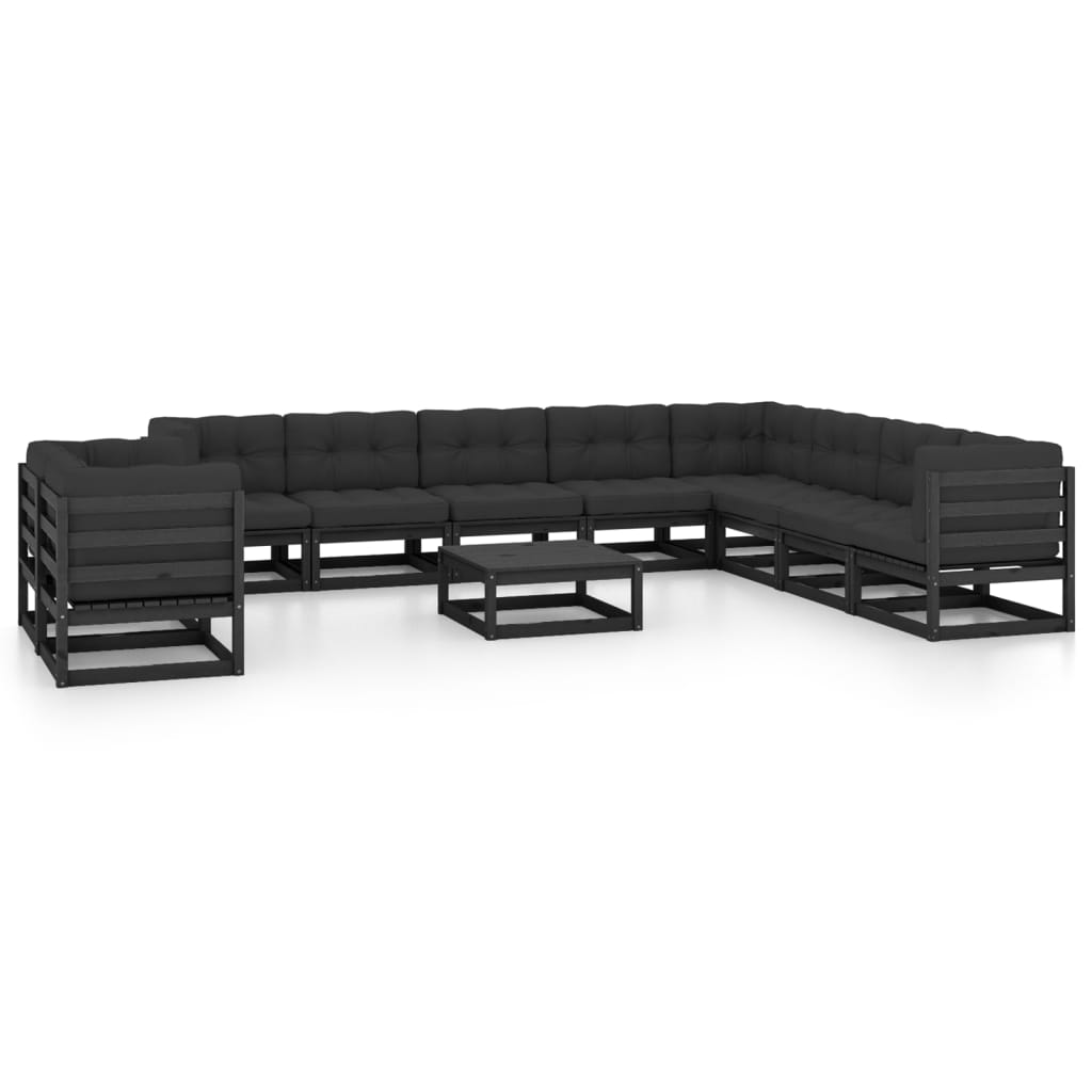 vidaXL Set de muebles de jardín 11 pzas con cojines madera pino negro