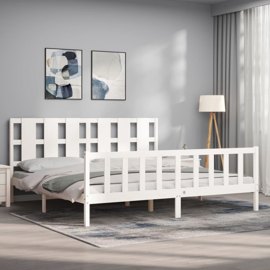 vidaXL Estructura de cama con cabecero madera maciza blanco 180x200 cm