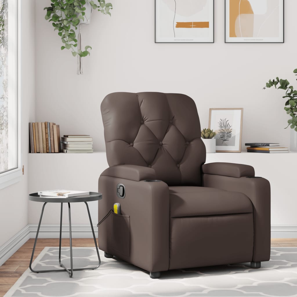 vidaXL Sillón de masaje reclinable cuero sintético marrón