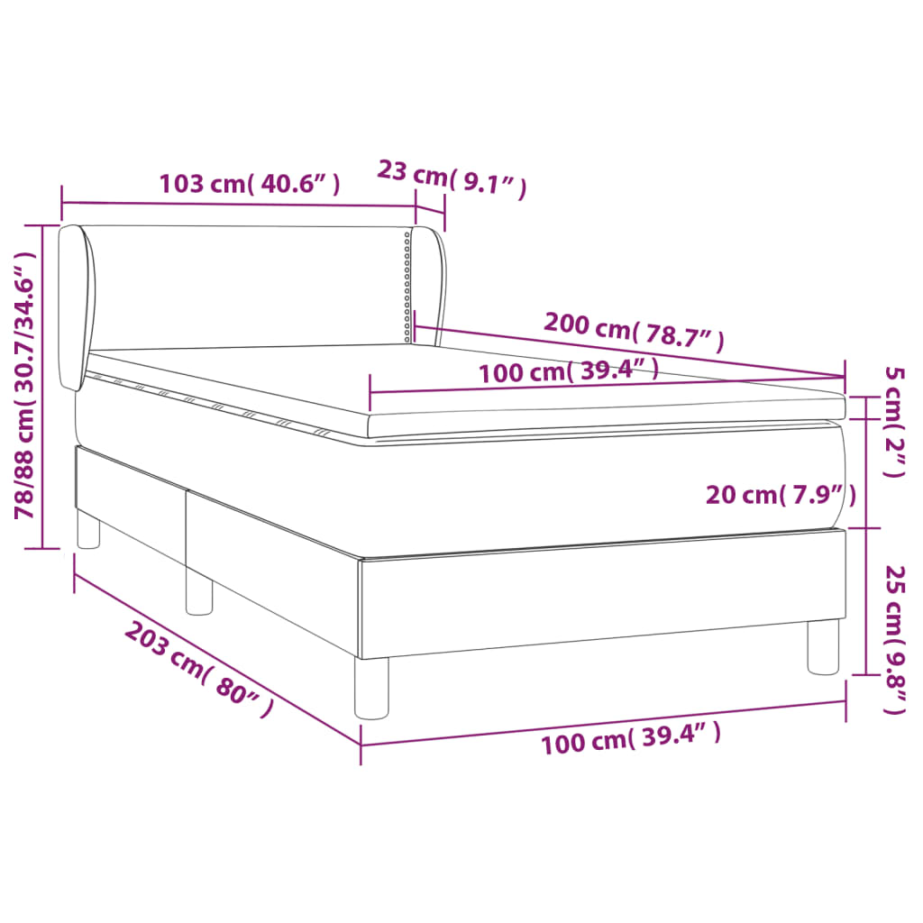 vidaXL Cama box spring con colchón terciopelo rosa 100x200 cm