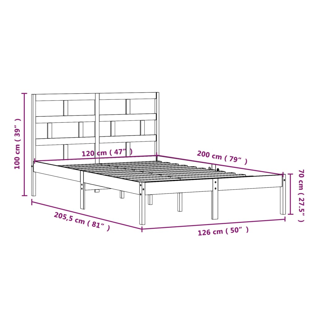 vidaXL Estructura de cama madera maciza de pino 120x200 cm