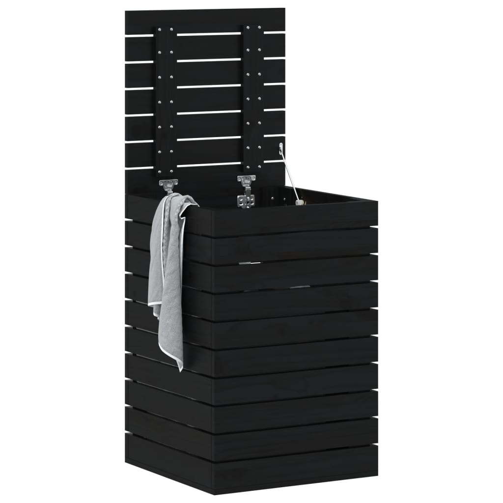 vidaXL Cesto para la ropa sucia madera maciza pino negro 44x44x66 cm