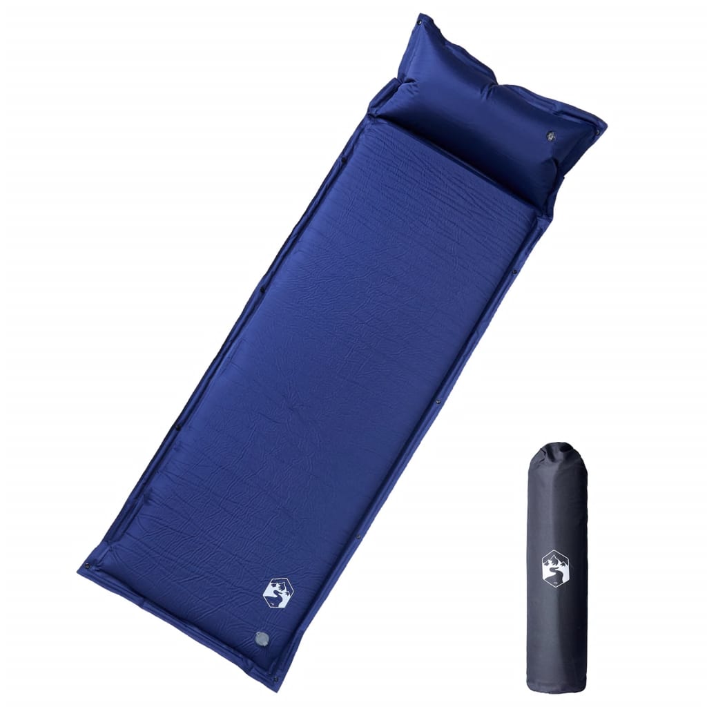vidaXL Colchón de camping autoinflable con almohada 1 persona azul
