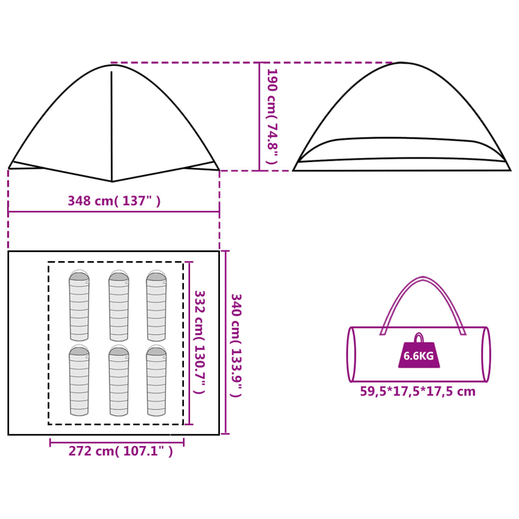 vidaXL Tienda de campaña iglú para 6 personas impermeable naranja