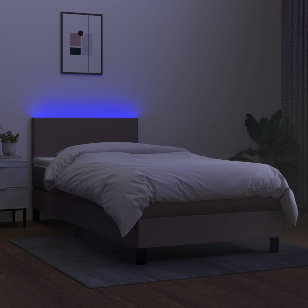 vidaXL Cama box spring con colchón LED tela gris taupe 80x200 cm