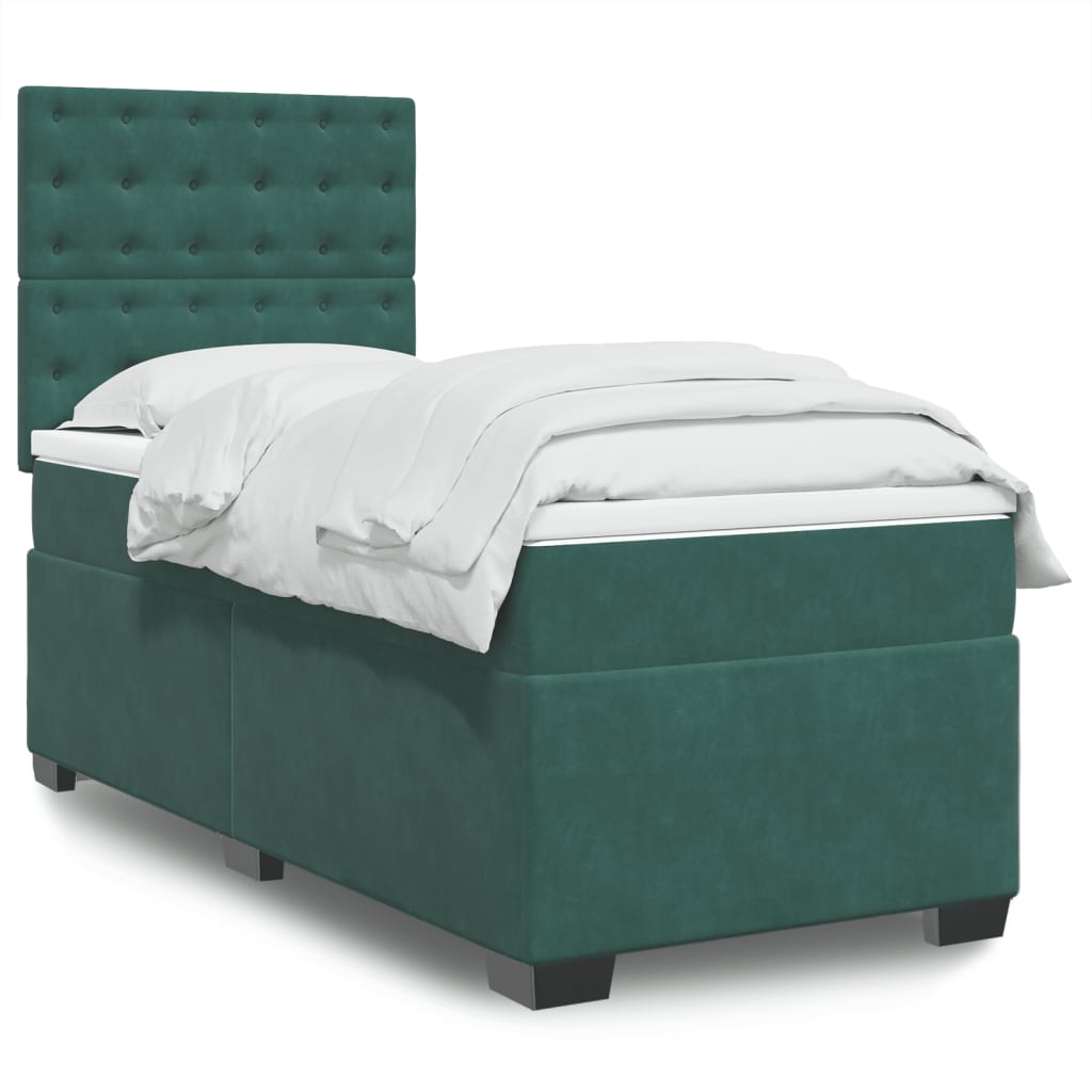 vidaXL Cama box spring con colchón terciopelo verde oscuro 90x190 cm