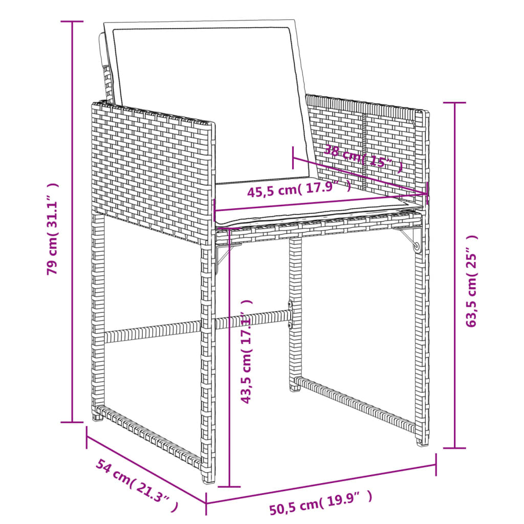 vidaXL Set de comedor de jardín 7 pzas y cojines ratán sintético negro