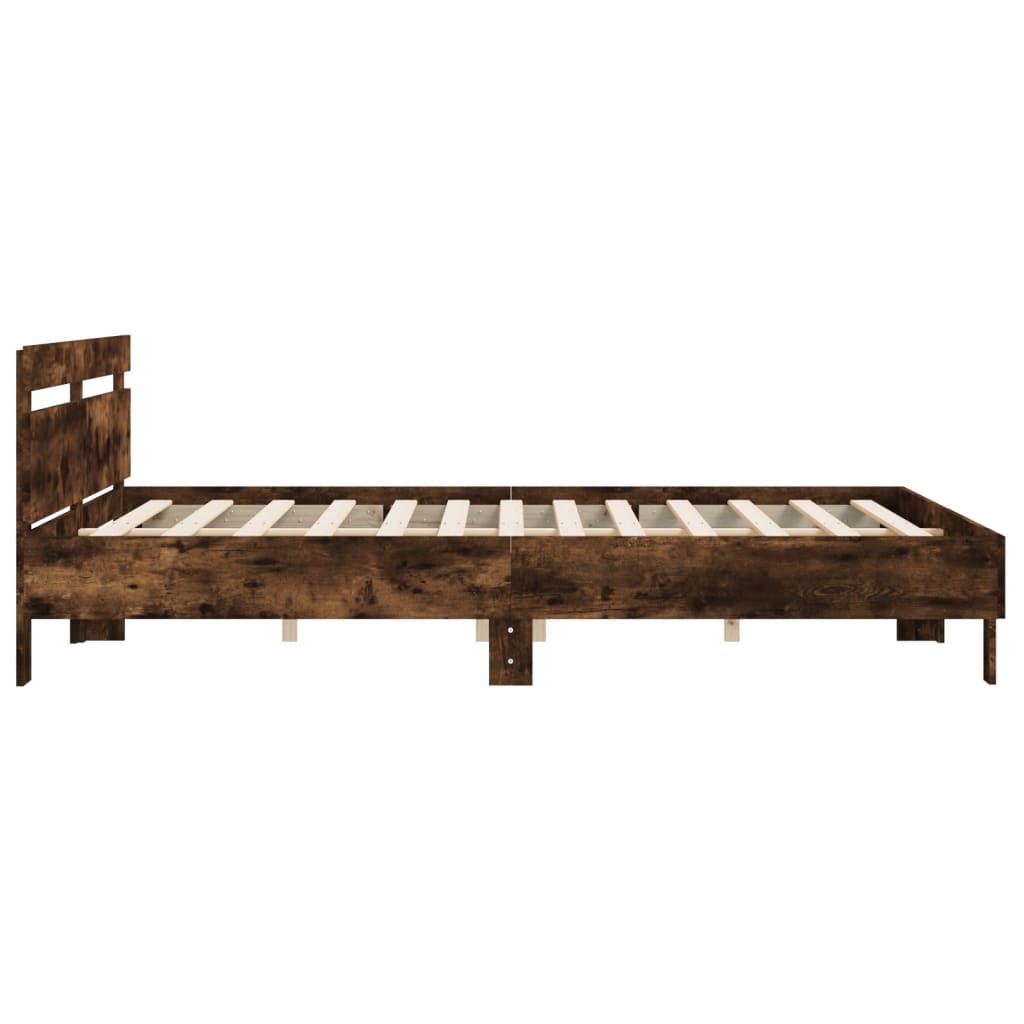 vidaXL Cama con cabecero madera de ingeniería roble ahumado 160x200 cm