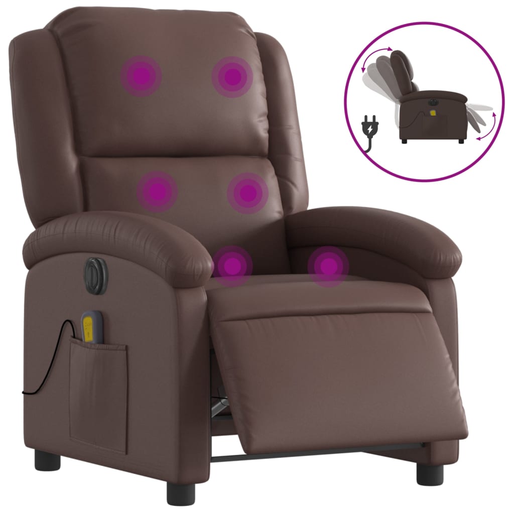 vidaXL Sillón de masaje reclinable eléctrico cuero sintético marrón