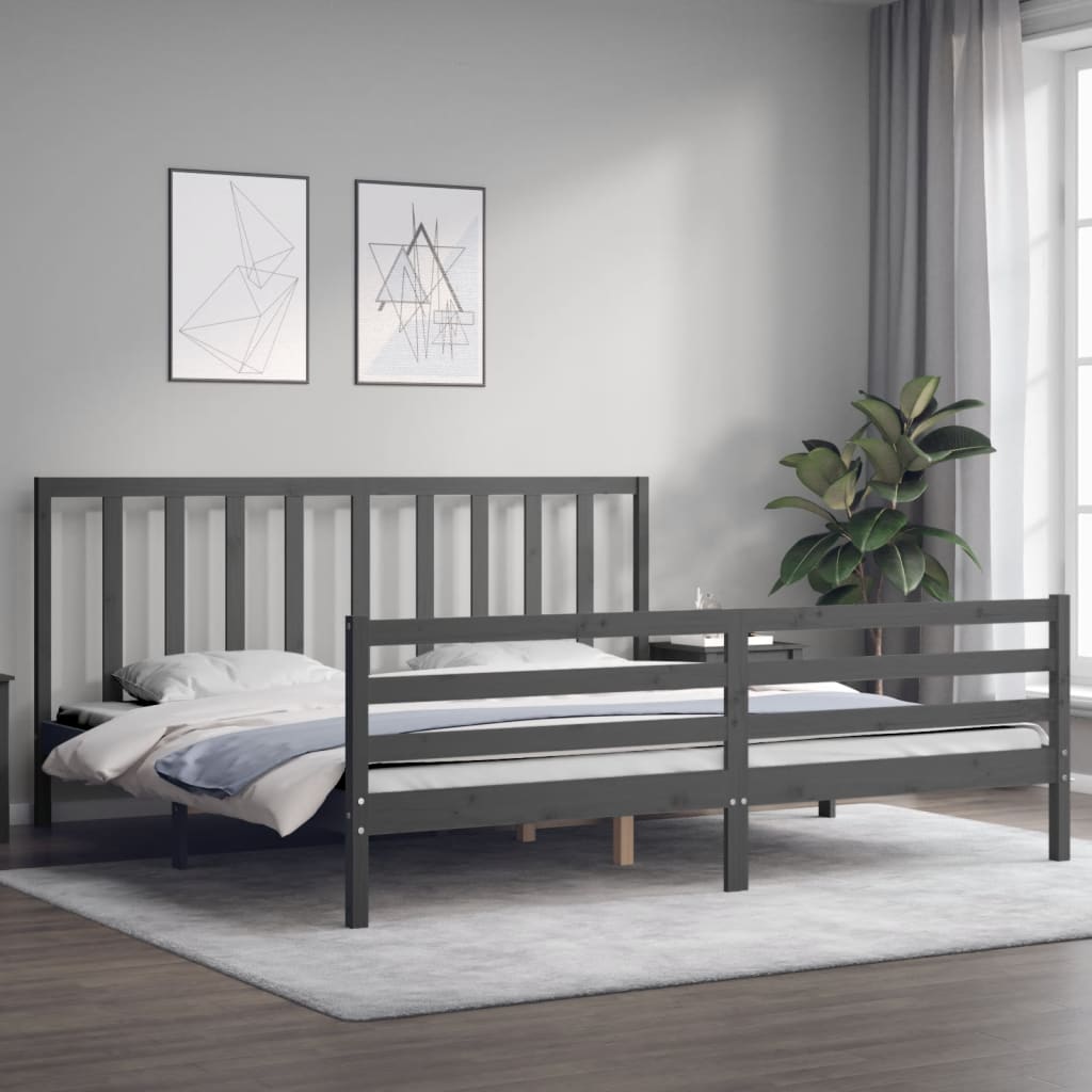 vidaXL Estructura de cama con cabecero madera maciza gris 200x200 cm