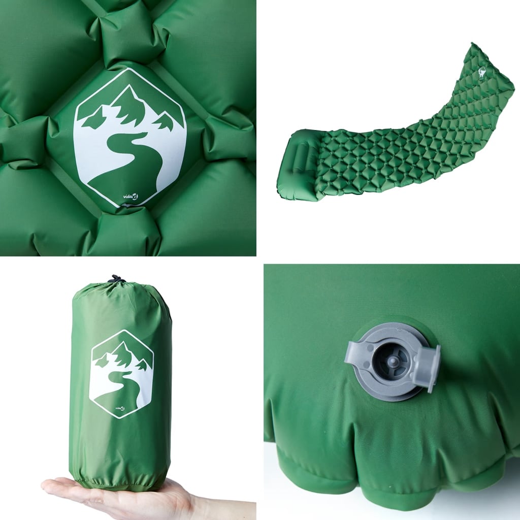 vidaXL Colchón de camping inflable con almohada 1 persona verde