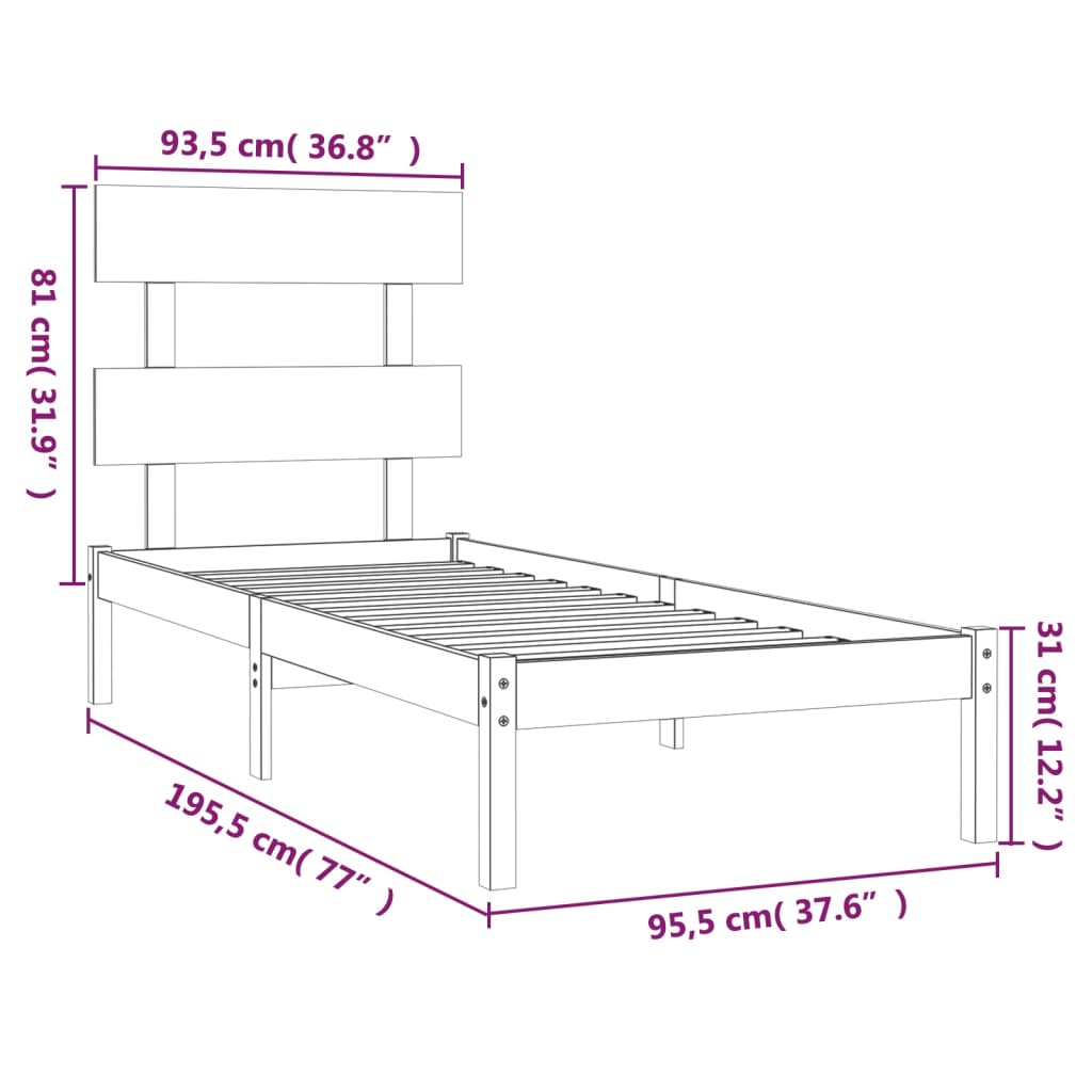 vidaXL Estructura de cama individual madera maciza negra 90x190 cm