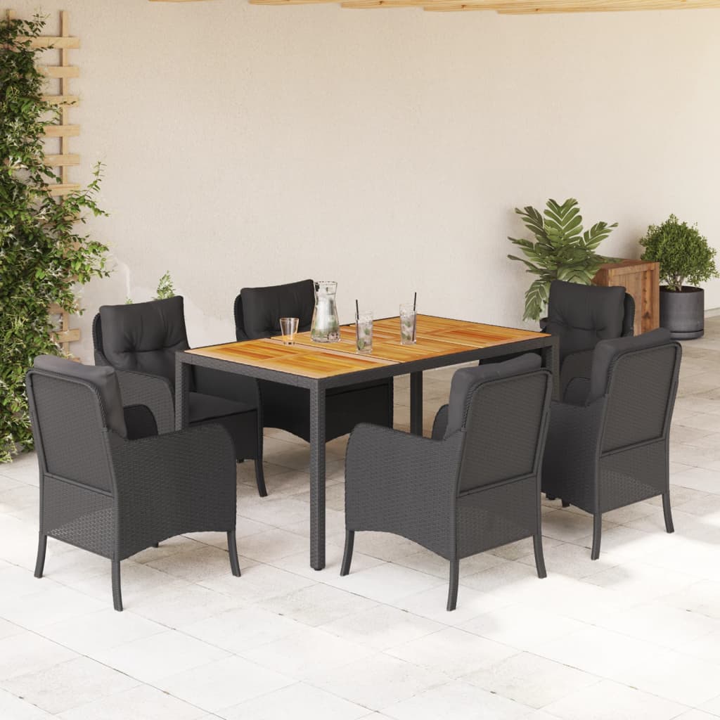 vidaXL Set de comedor de jardín 7 pzas y cojines ratán sintético negro