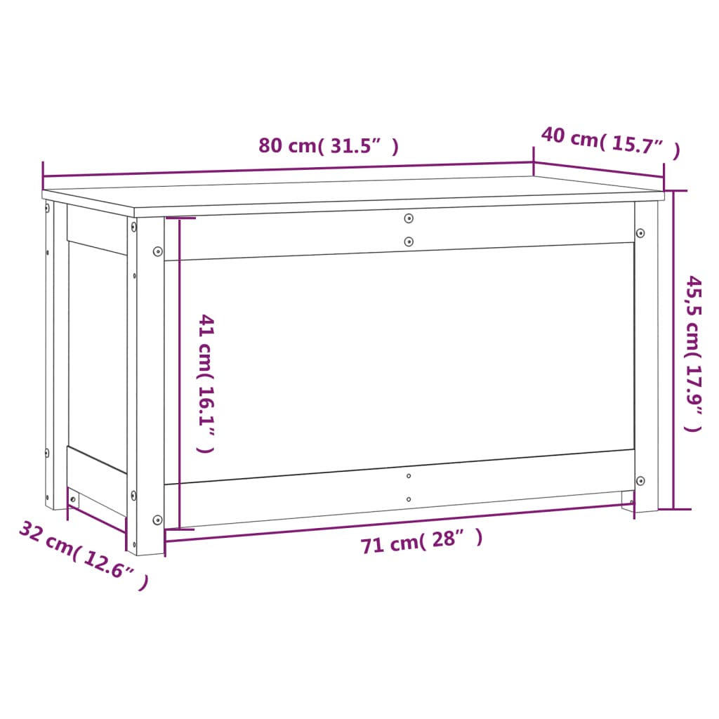 vidaXL Caja de almacenamiento madera maciza de pino 80x40x45,5 cm