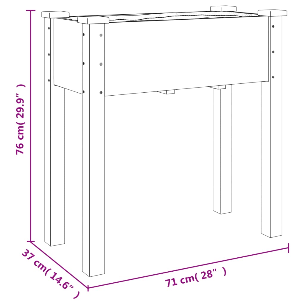 vidaXL Jardinera con forro interior madera maciza de abeto 71x37x76 cm