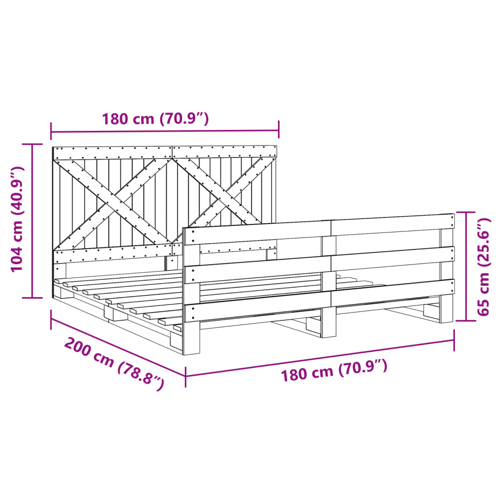 vidaXL Estructura de cama con cabecero madera maciza pino 180x200 cm