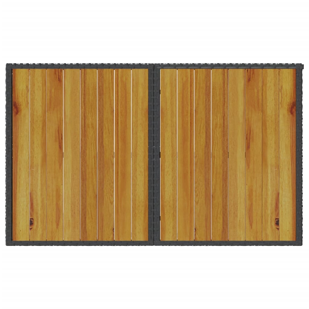 vidaXL Mesa de jardín superficie de madera ratán PE negro 110x68x70 cm