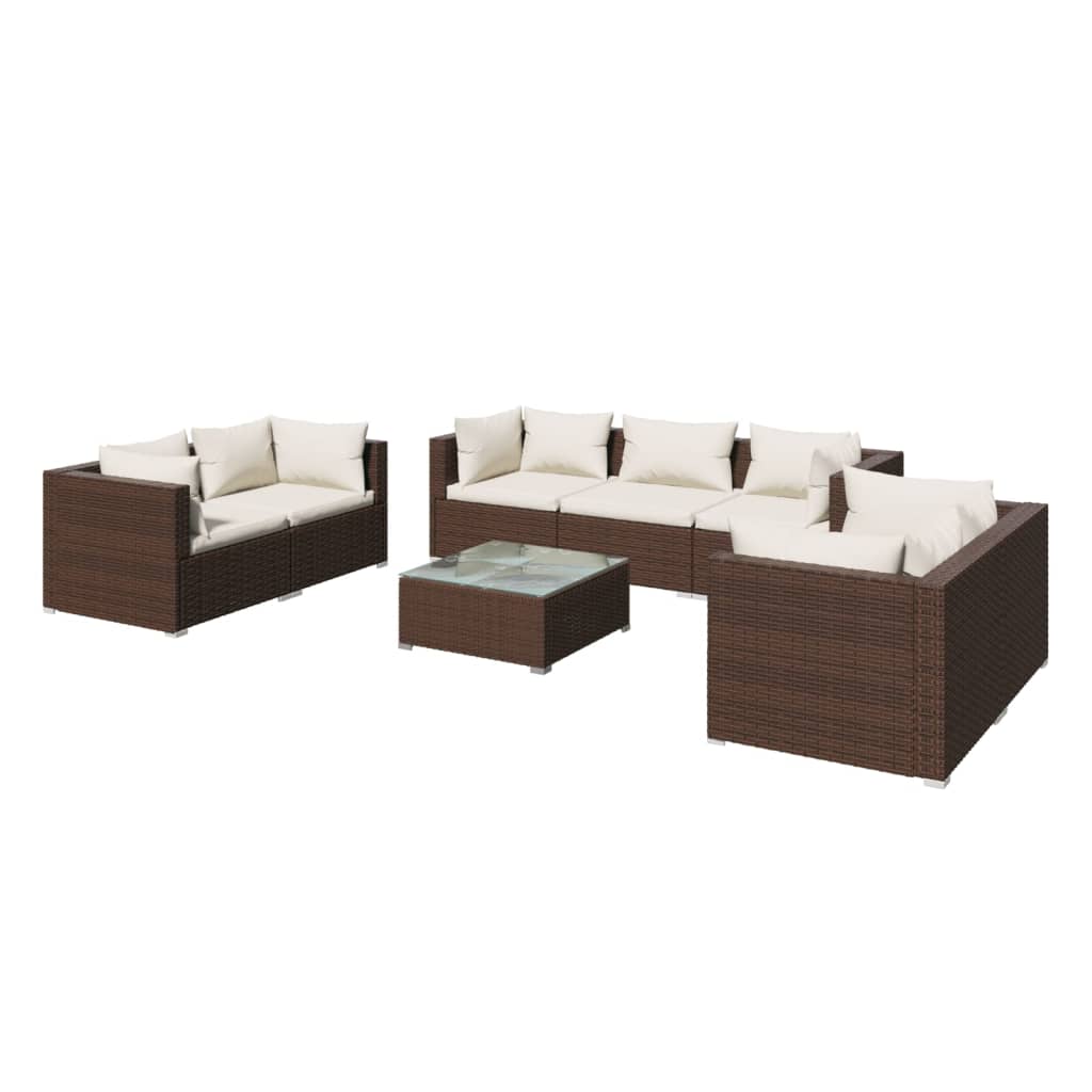 vidaXL Set muebles de jardín 8 piezas y cojines ratán sintético marrón