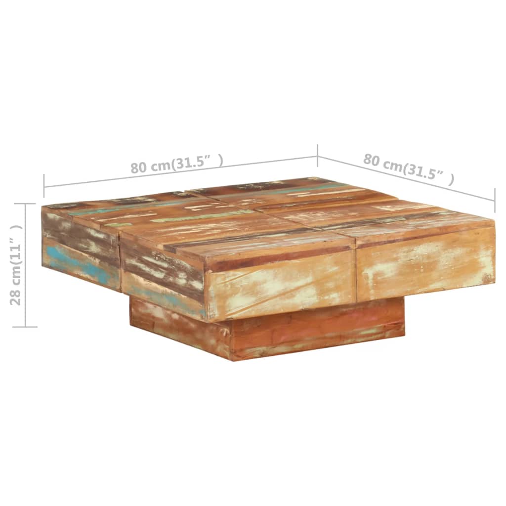 vidaXL Mesa de centro de madera maciza reciclada 80x80x28 cm