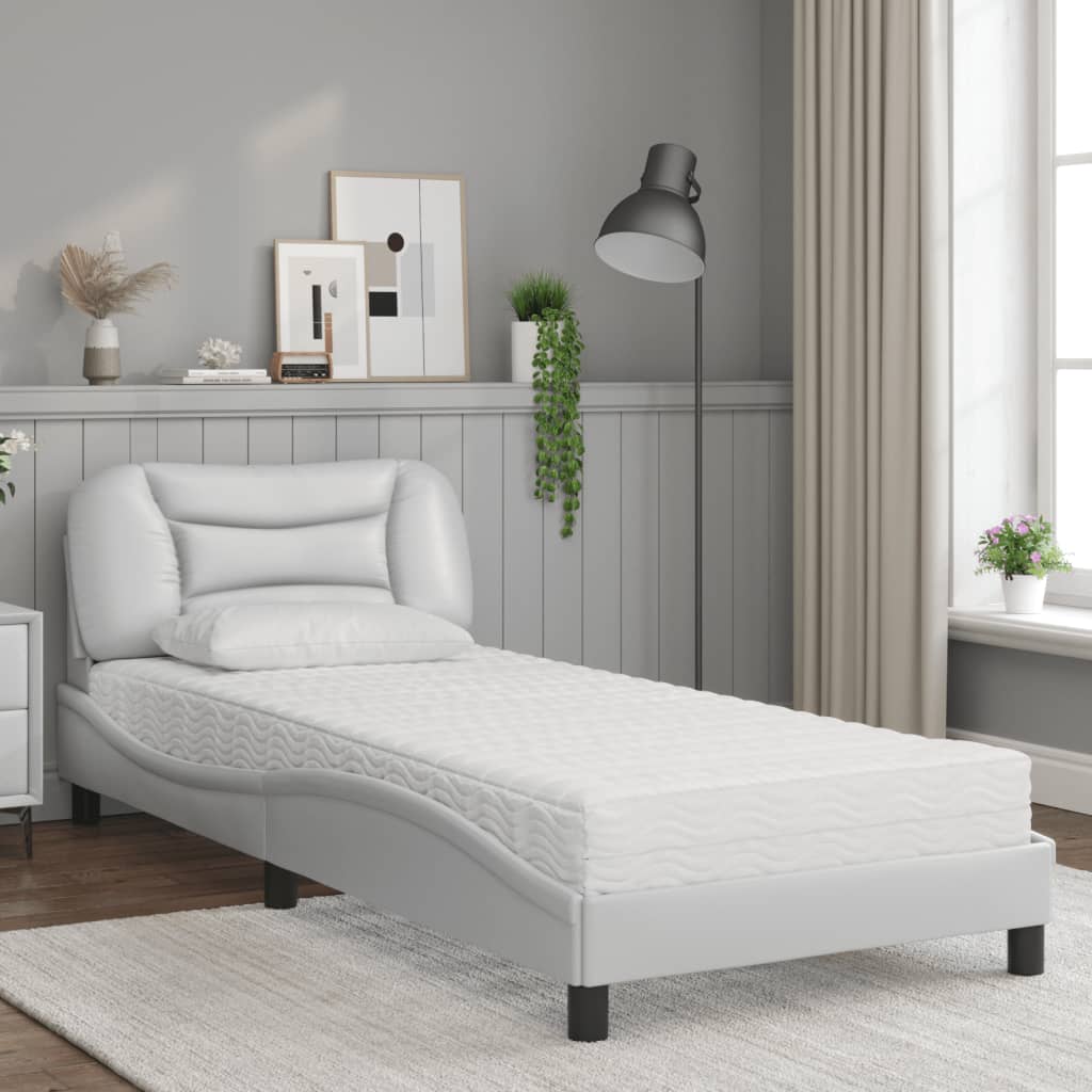 vidaXL Cama con colchón cuero sintético blanco 90x190 cm