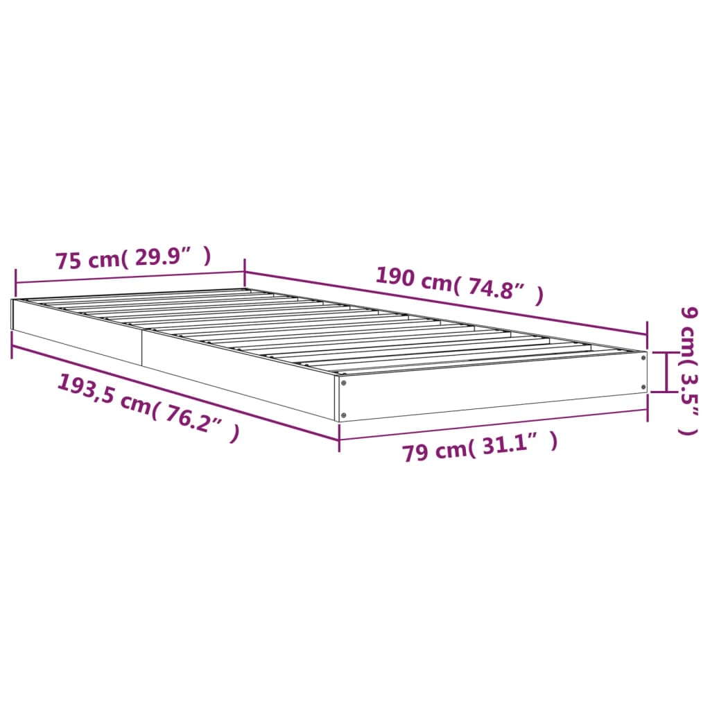 vidaXL Estructura de cama madera maciza pino marrón miel 75x190 cm