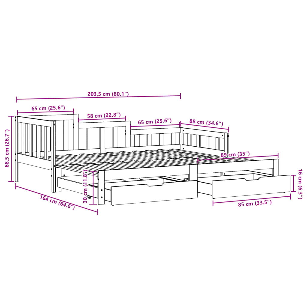 vidaXL Sofá cama nido con cajones madera maciza pino blanca 80x200 cm