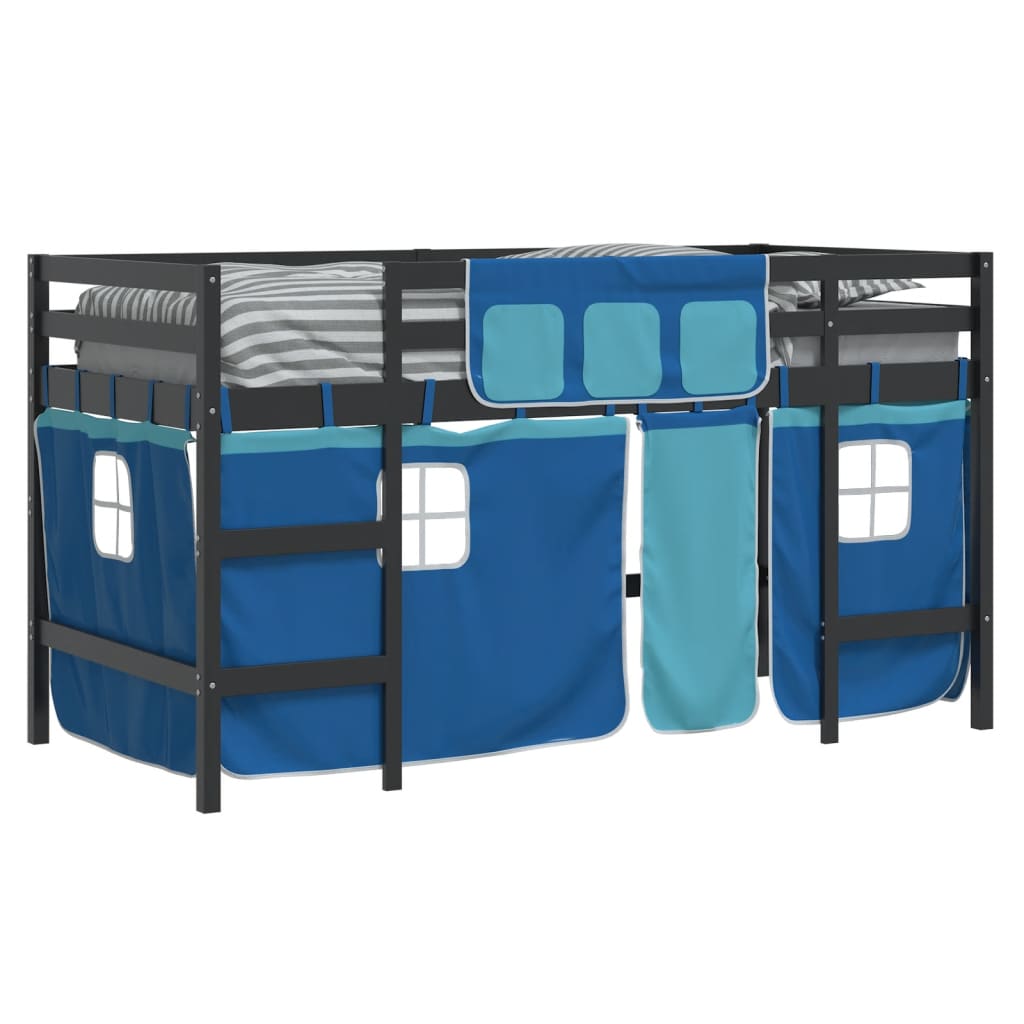 vidaXL Cama alta para niños con cortinas madera pino azul 90x190 cm