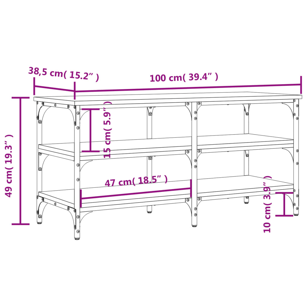 vidaXL Banco zapatero madera de ingeniería gris Sonoma 100x38,5x49 cm