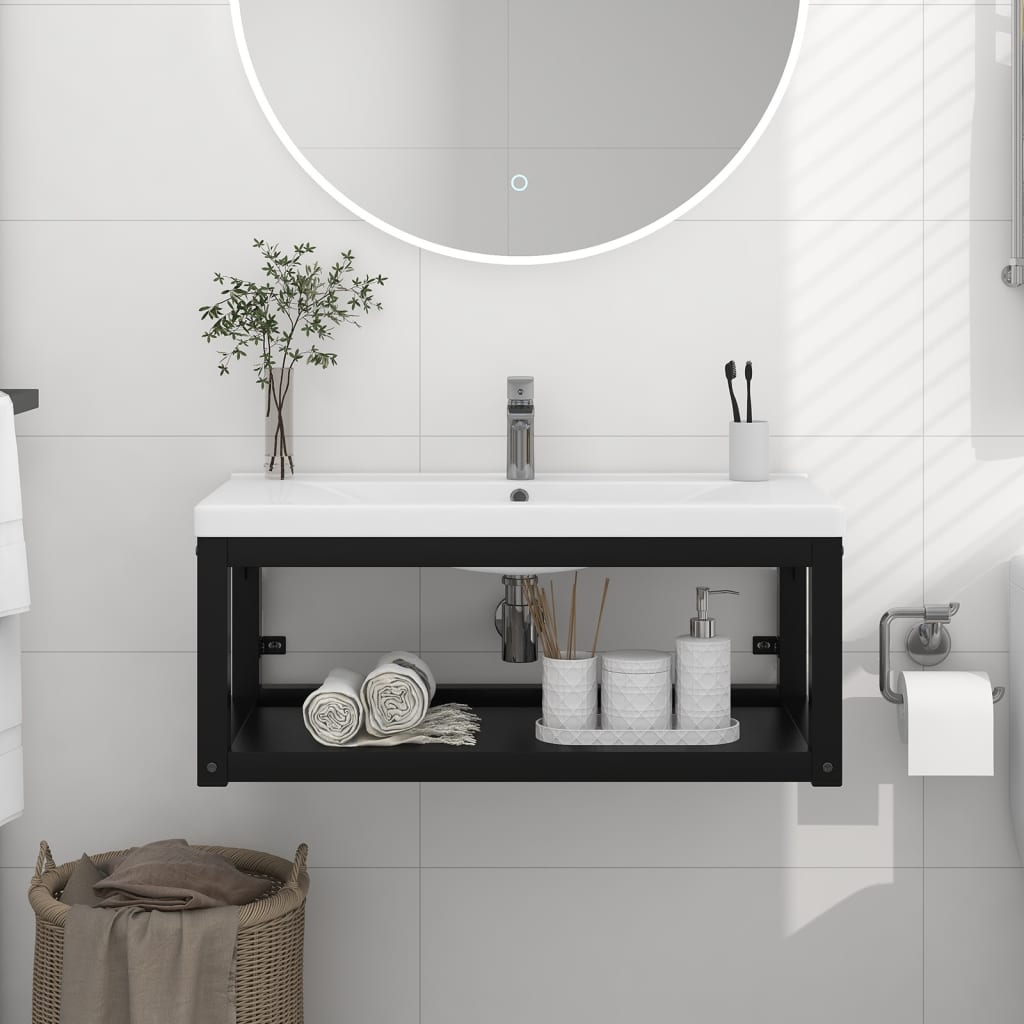 vidaXL Estructura de lavabo suspendido hierro negro 79x38x31 cm