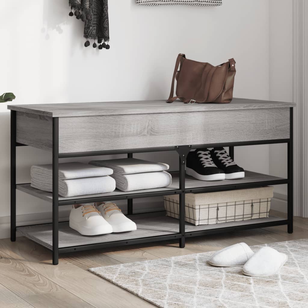 vidaXL Banco zapatero madera de ingeniería gris Sonoma 100x42,5x50 cm