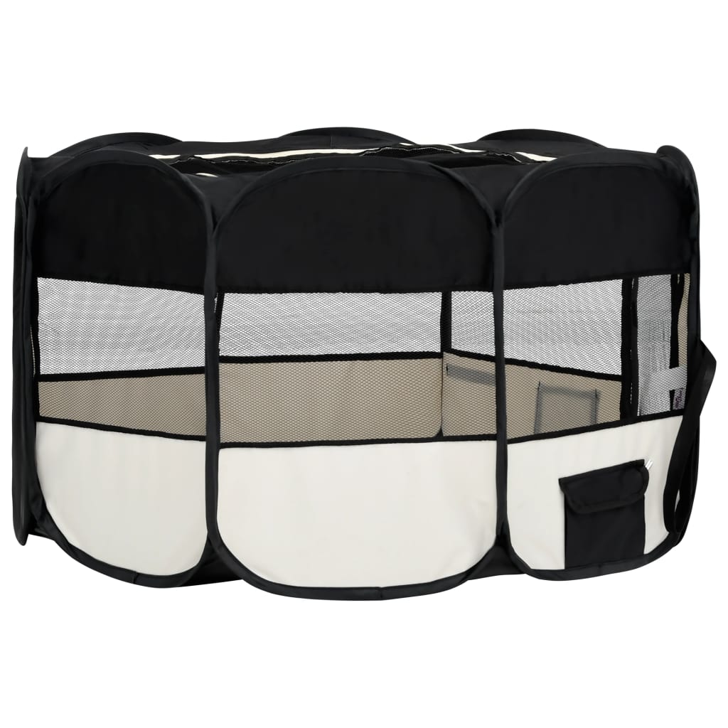 vidaXL Parque de perros plegable y bolsa transporte negro 145x145x61cm