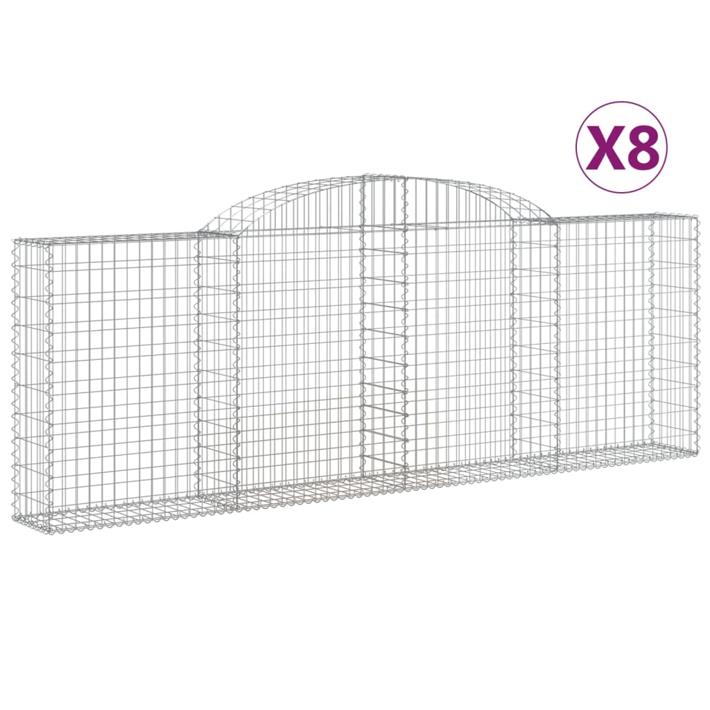 vidaXL Cestas de gaviones 8 uds forma de arco hierro 300x30x100/120 cm