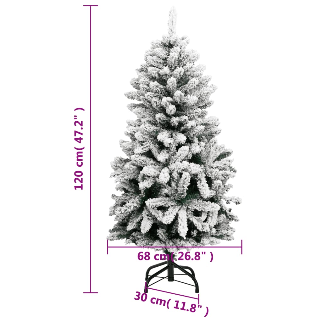 vidaXL Árbol de Navidad artificial con bisagras y nieve flocada 120 cm